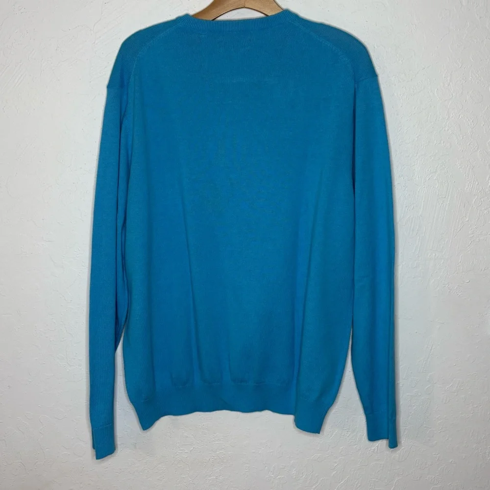 Alan Flusser Cotton Silk Cashmere‎ V Neck Blue Sweater Men’s L Soft Pullover